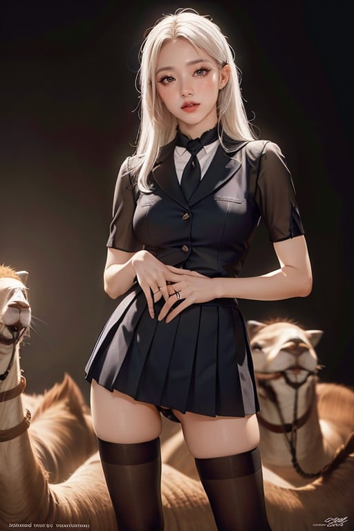 Pleated Skirt, Goth Makeup, Camel ToePorno AI