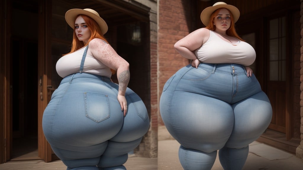 Ultra Fat Ssbbw, Too Fat To Move, Jeans Pornografia de IA