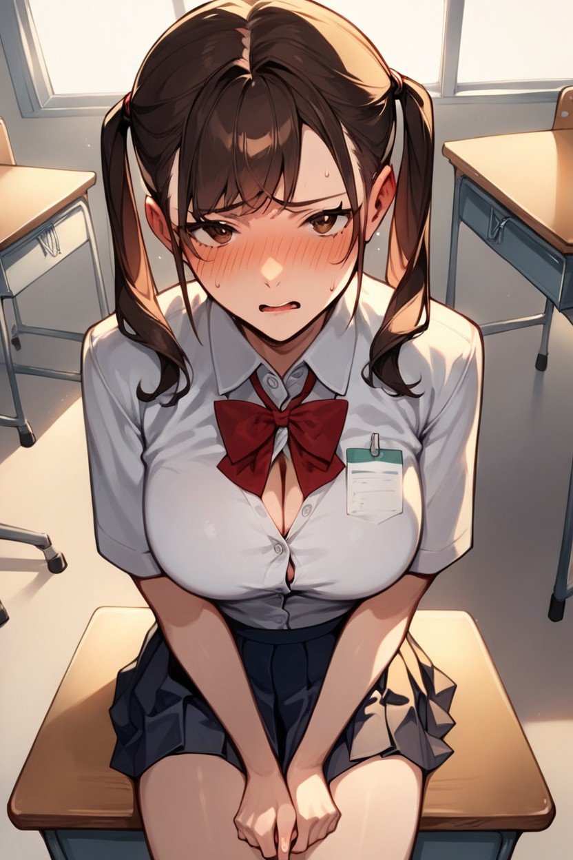 Embarrassed, School Uniform, Pigtails HairPorno AI