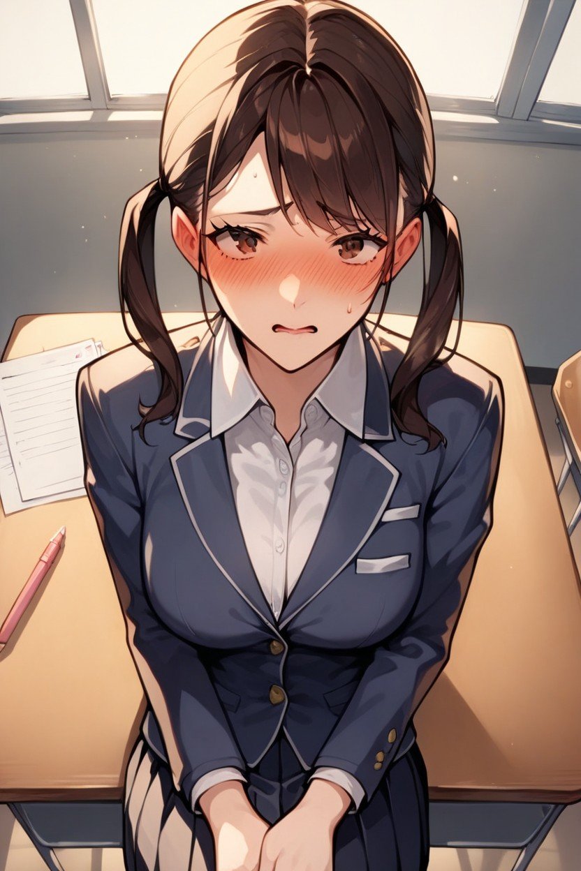 In Principal Office, Brunette, School UniformPorno AI