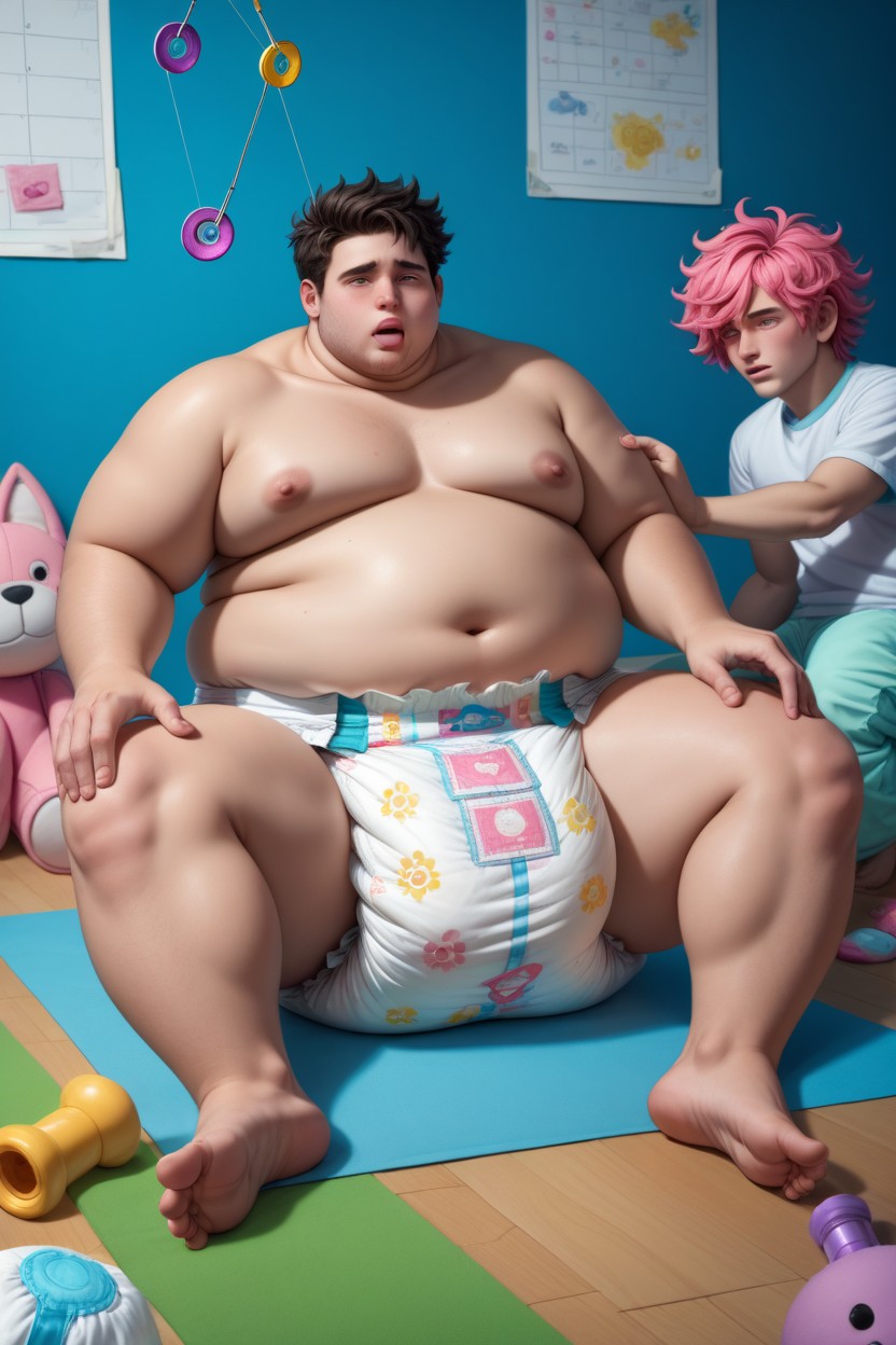 Toy Room, Blocks, Extremely Large And Thick Diaper AI Gay Porn