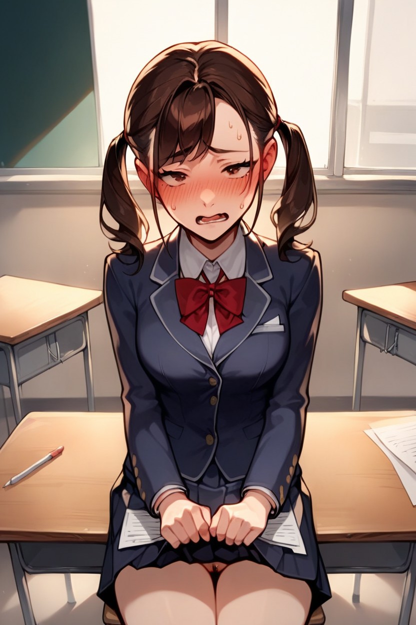 Front View, School Uniform, Sit At The Opposite Of The TablePorno AI