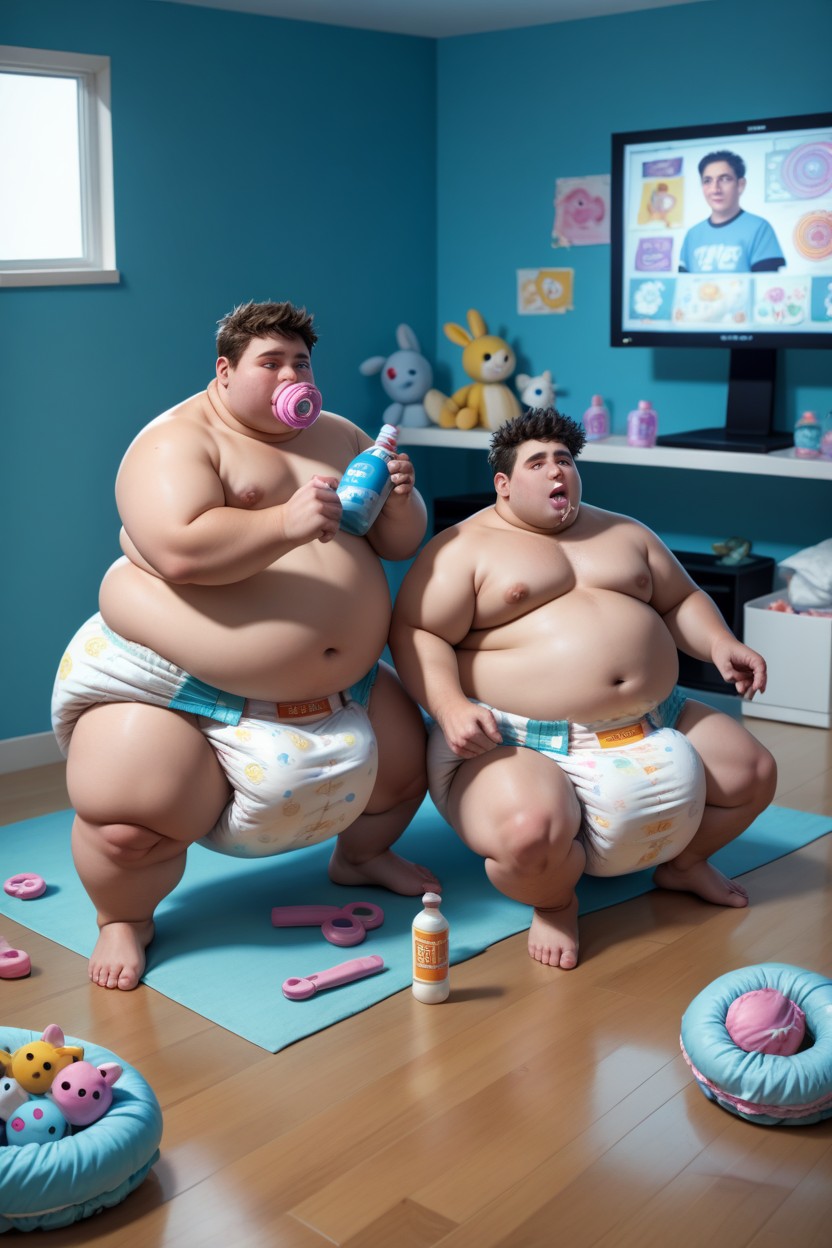 Detailed Background, Males, Morbidly Obese AI Gay Porn