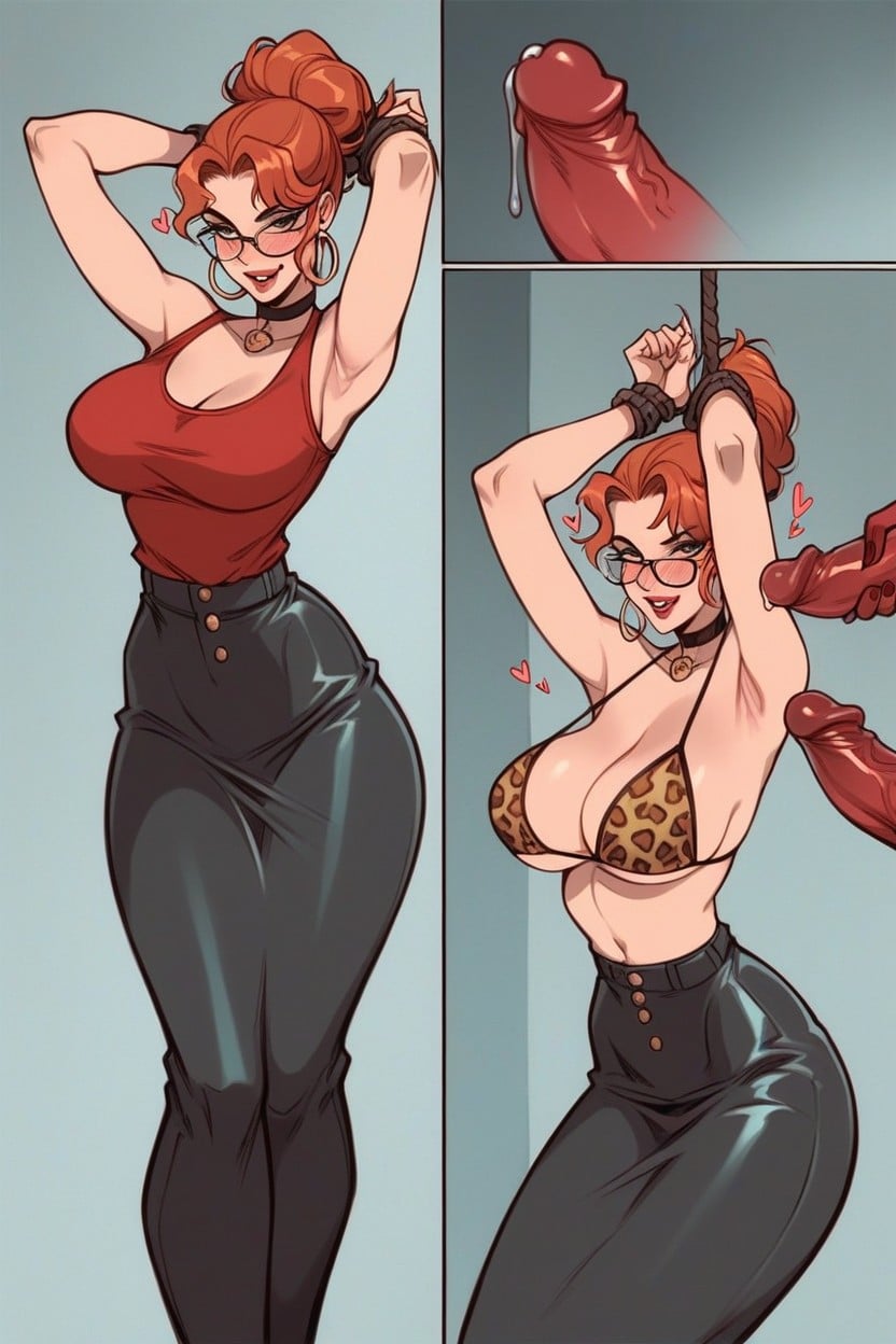 Big Red Dick, Glasses, Head Against The Wall Hentai AI Porn