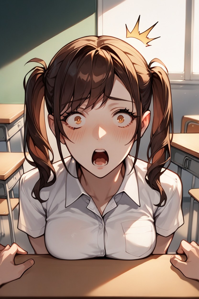 Skinny, Pigtails, Shocked AI Porn