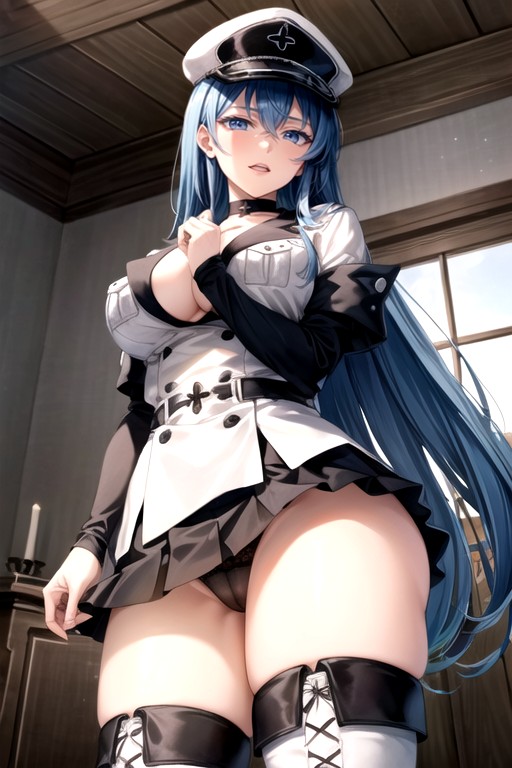 Esdeath (akame Ga Kill), De Baixo Para Cima (saia Superior), Смотрит За Зрителя Hentai IA pornografia