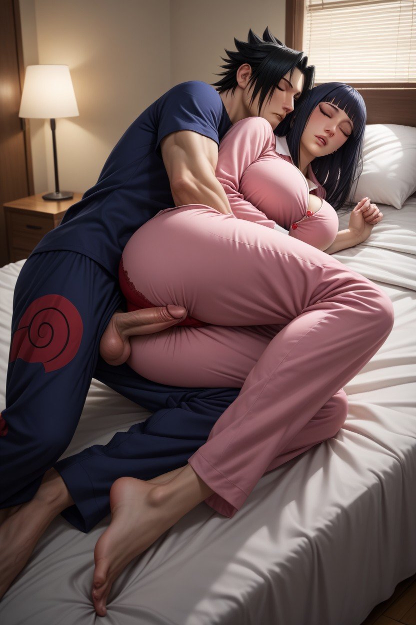 Man And Woman, Pajamas, Spooning Pornografia de IA