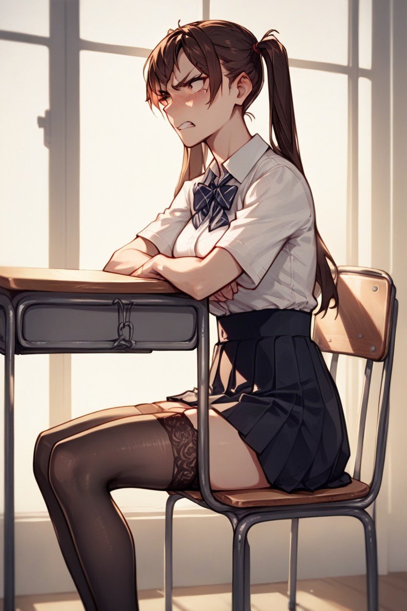 School, Legs Bent, Sitting On ChairAI黄片