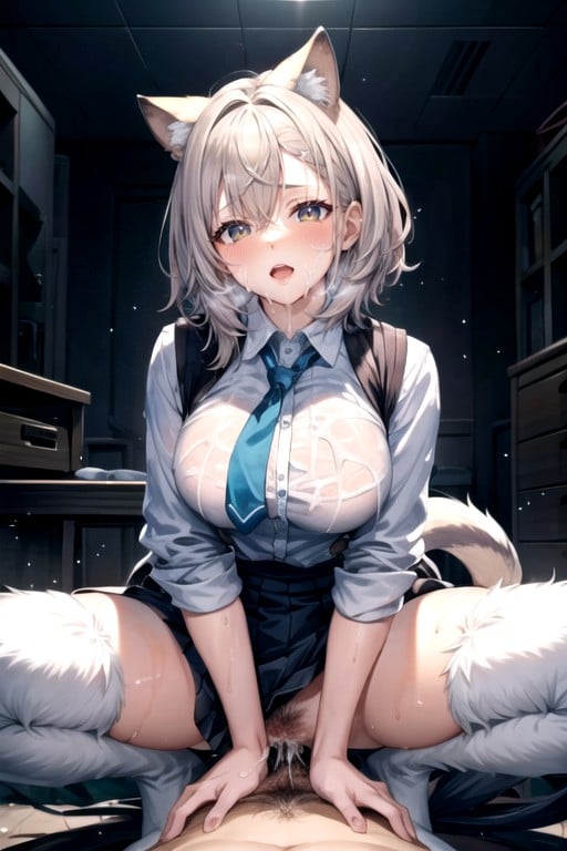 White Hair, Cowgirl, Thigh High Socks AI Porn