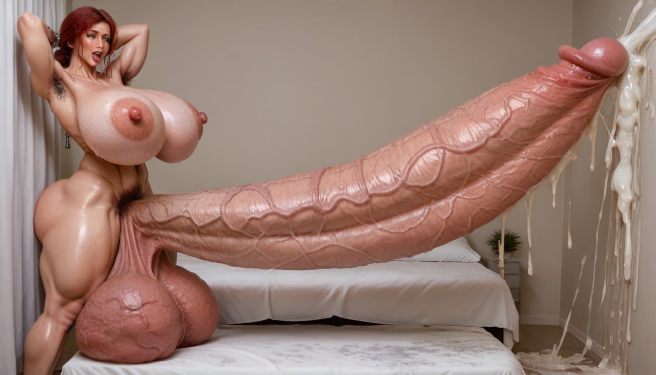 Breasts Sagging To Sides, Legs Chained To Bed, Laying Shemale AI Porn
