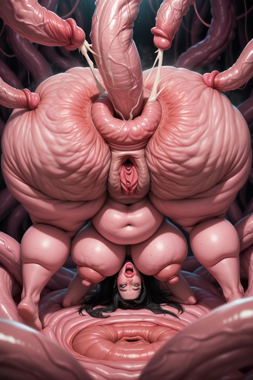 Pink Tentacle Around Wrists, Huge Lips; Enormous Lips, Sacar La LenguaPorno AI