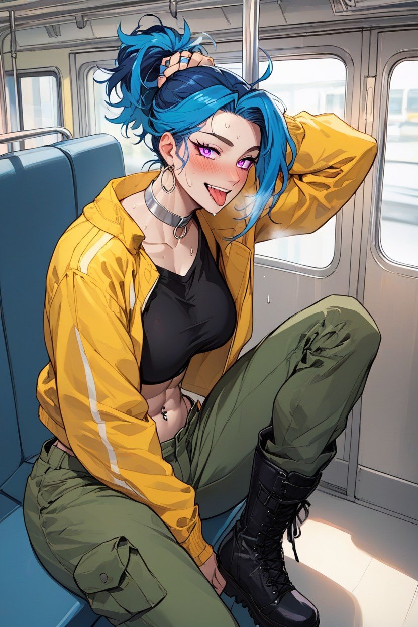 And A Matching Watch A Navel Piercing Glints Above Her Pants Shes Slightly Sweaty From The Heat Of The Subway, Sitting Just Above Her Hips Her Accessories Include Black Combat Boots, A Sleek Silver ChokerPorno AI Furry