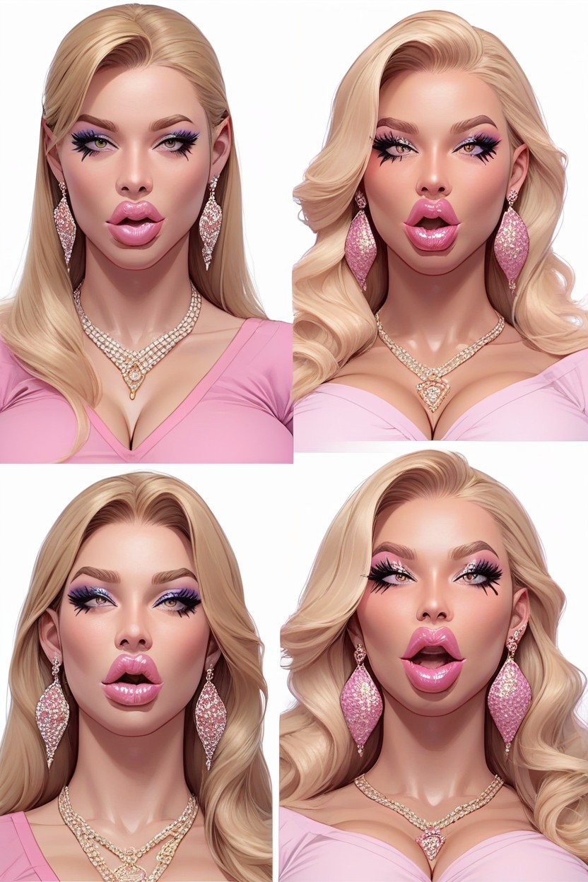 Bimbofication Face, No Makeup Face To Heavy Pink Glittery Makeup, Extreme Lips To Huge Bimbo Lip GrowPorno IA