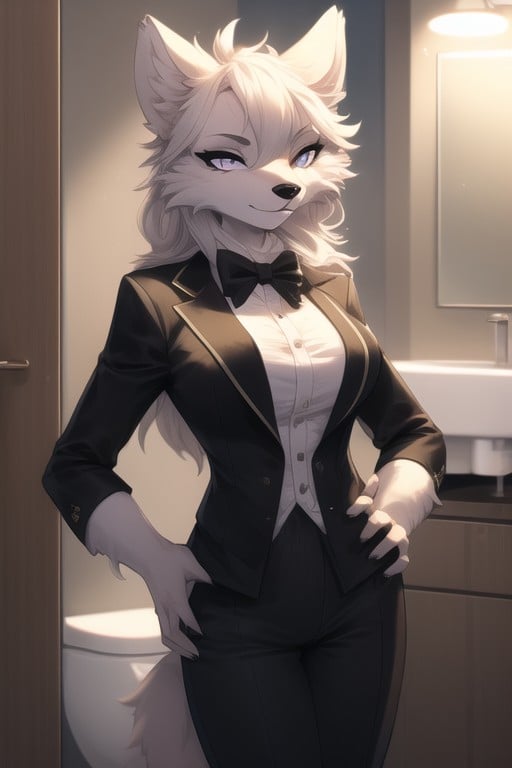 Bathroom, Tailcoat, Hands On Hips Furry AI Porn