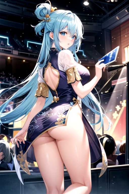 Bottom Up (upskirt), Aqua (konosuba), On Stage Hentai AI Porn