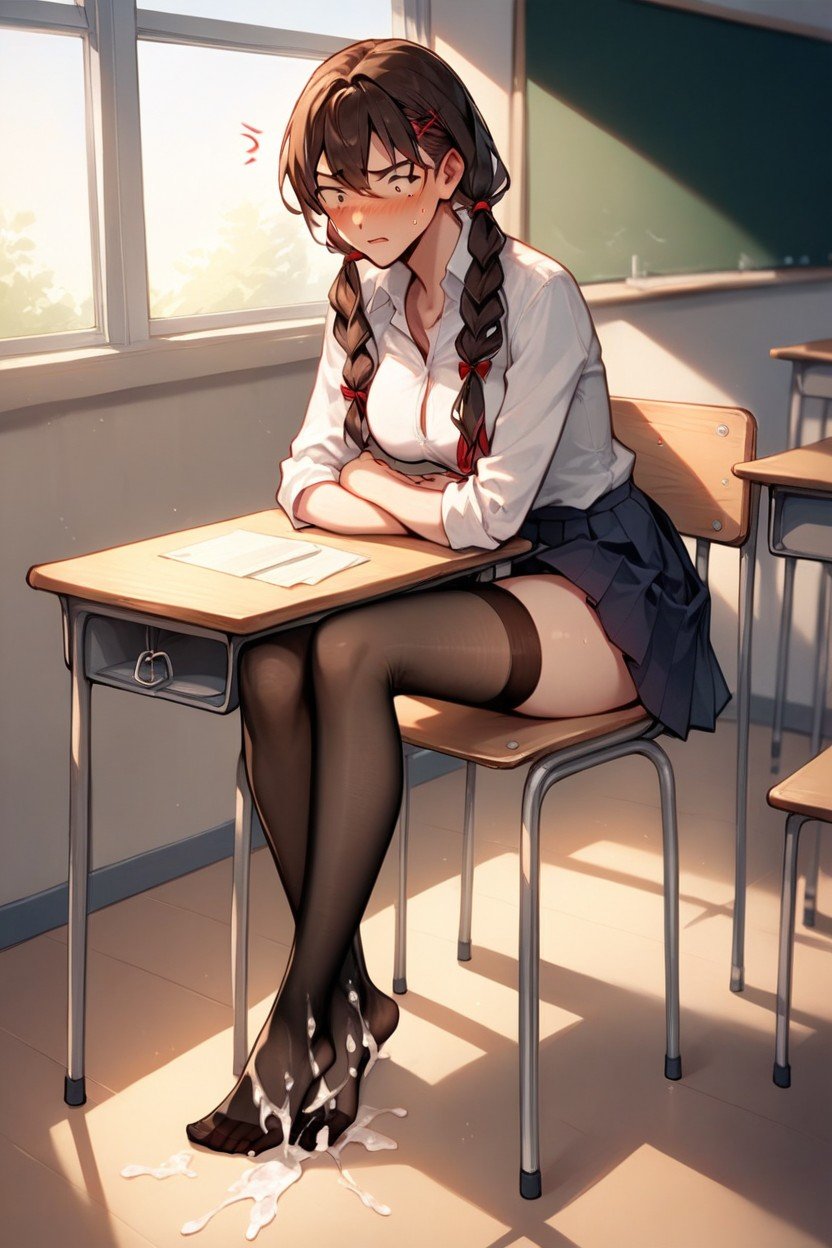 Brunette, School, 辫子AI黄片