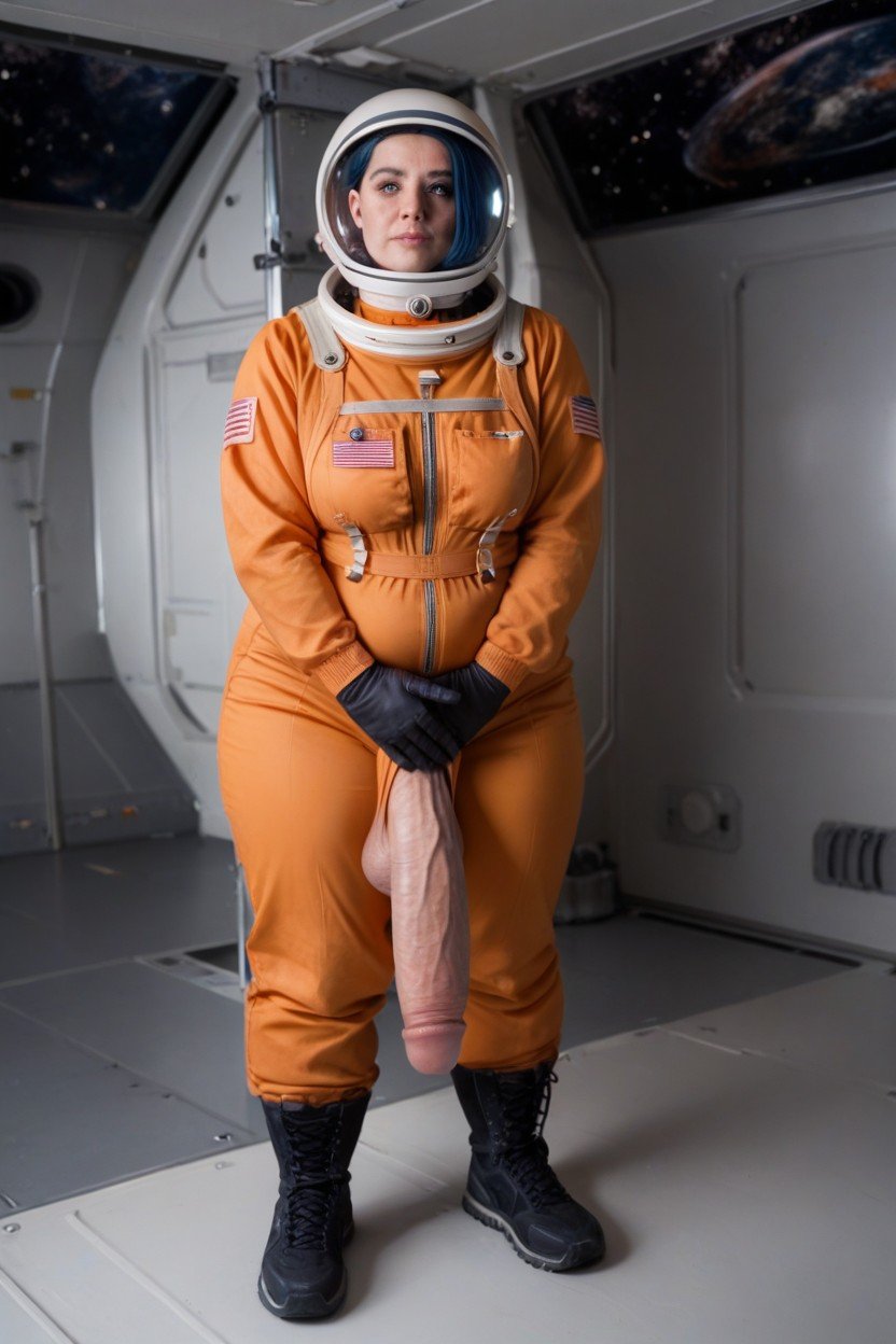 Orange Overalls, Bbw, Floating In Space Shemale AI Porn