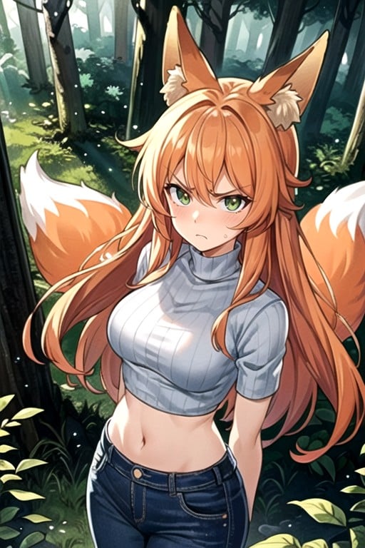 White Crop Top, De Haut En Bas, Long Orange HairPorno IA Hentai