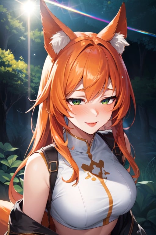 Long Fluffy Orange Fox Tail, Forest On Fire Behind Her, Blue JeansAI黃片