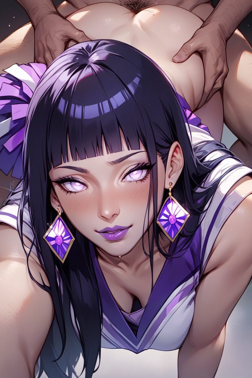 Purple Cheerleader Uniform, Purple Lips, Purple Eye ShadowAIポルノ