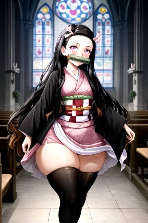 Extremadamente Pesado En La Parte Inferior, Nezuko (demon Slayer), En Pasión De Perrito Asiendo Un TríoPorno AI Hentai