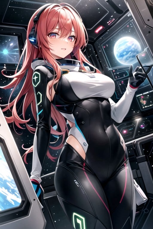 Nave Espacial, Olhos Vermelhos, Cabelo Multicolorido Hentai IA pornografia