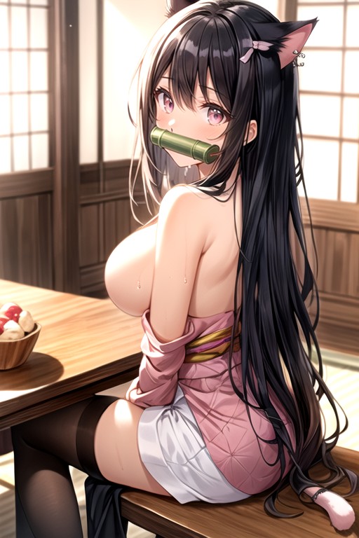 Cat Tail, Undressing, Nezuko (demon Slayer) Hentai IA pornografia