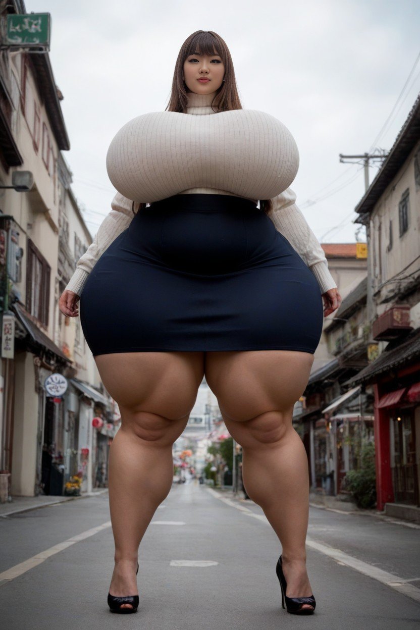 Disproportionately Huge Hips, Wide Hips, Extremely Thick Muscular Thighs Pornografia de IA