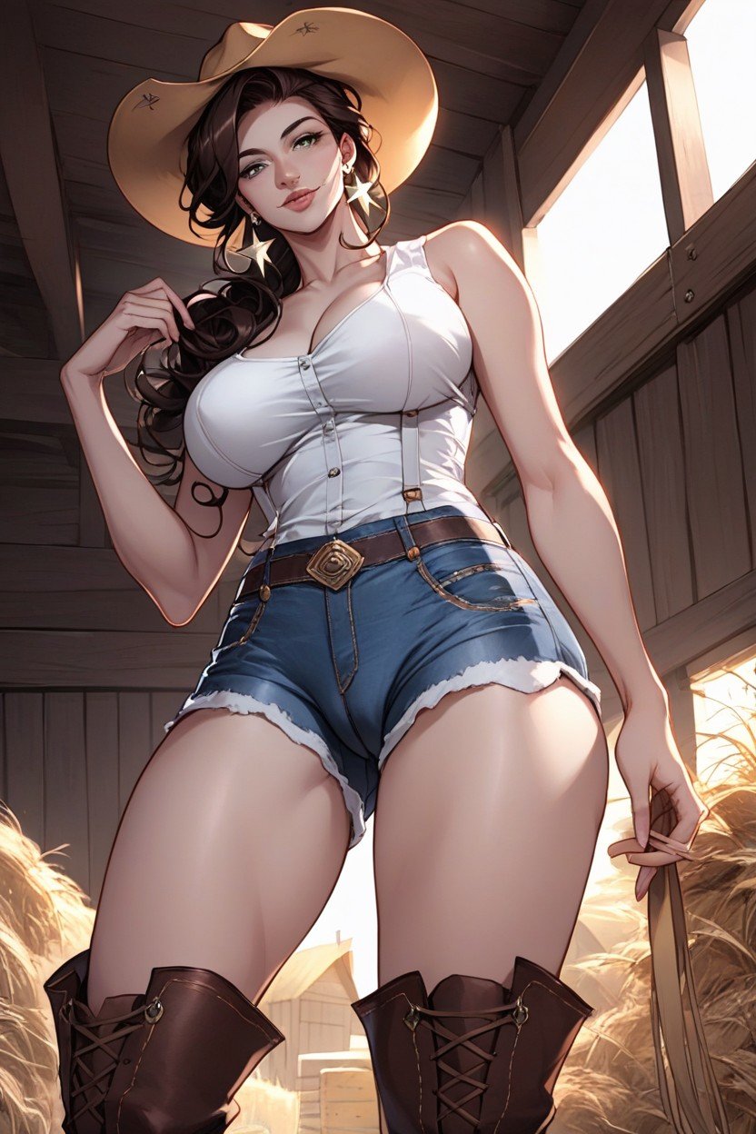 Earrings, Farmer Boots, Brunette Hentai AI Porn