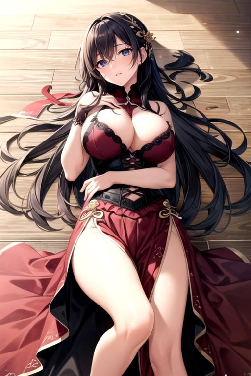 High Resolution, Boobs Peaking Through Red Corset, Both Hands On ChestPorno IA Hentai