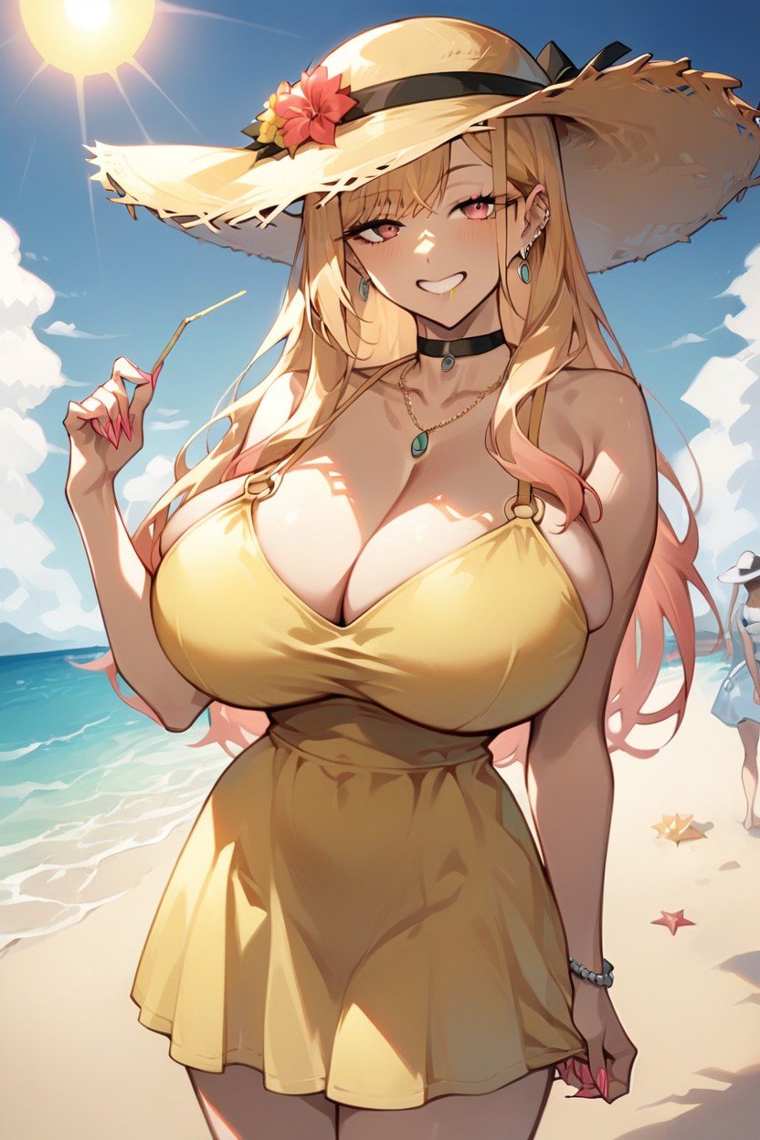 Yellow Sundress, Straw Sun Hat, BeachAI獸人黃片