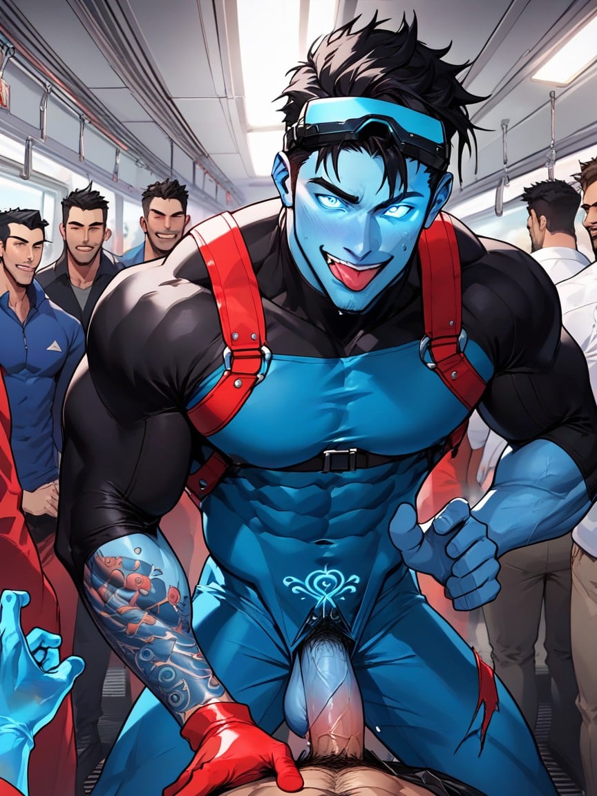 On Train, Glowing Eyes, Slime Covering Skin AI Gay Porn