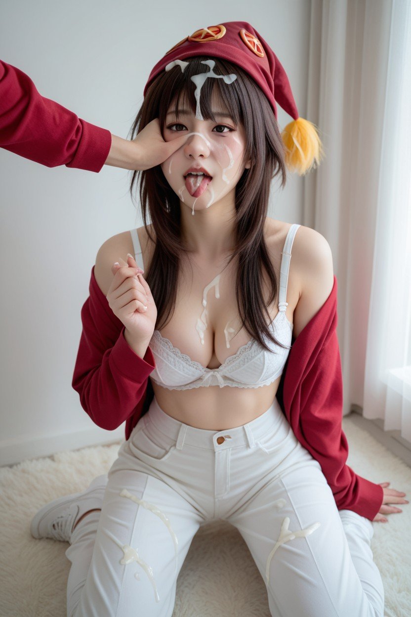 White Bra, On She's Knees, Touching Face Furry AI Porn