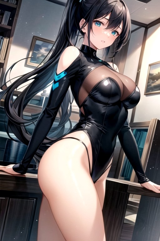 Black Hair, Turquoise Eyes, Left BangAI黃漫