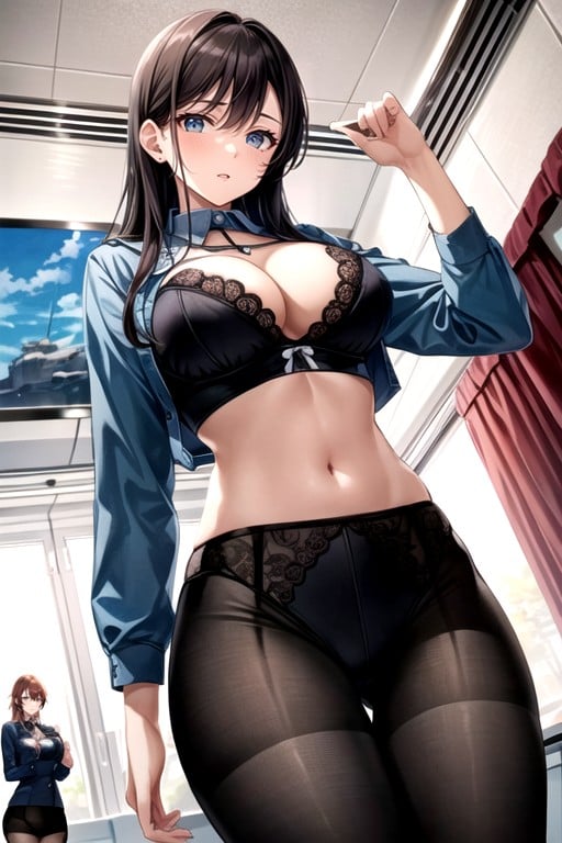 Top Cropped, Lingerie, Meias Arrastão Hentai IA pornografia