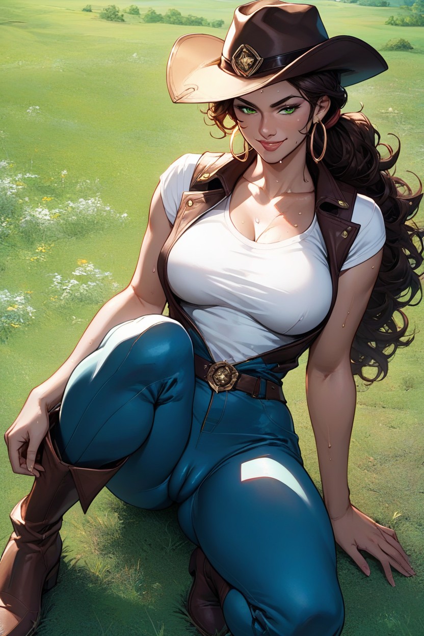 Cowboy Boots, Brunette, Dark Brown HairPorno AI Hentai