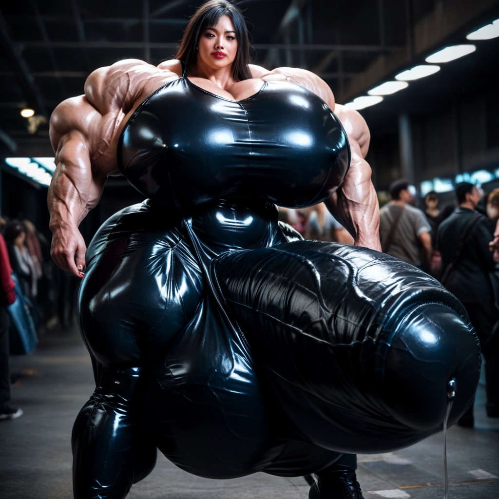 Hyper Gigantic Huge Penis, Hyper Giant Muscles, Latex Suit Shemale AI Porn