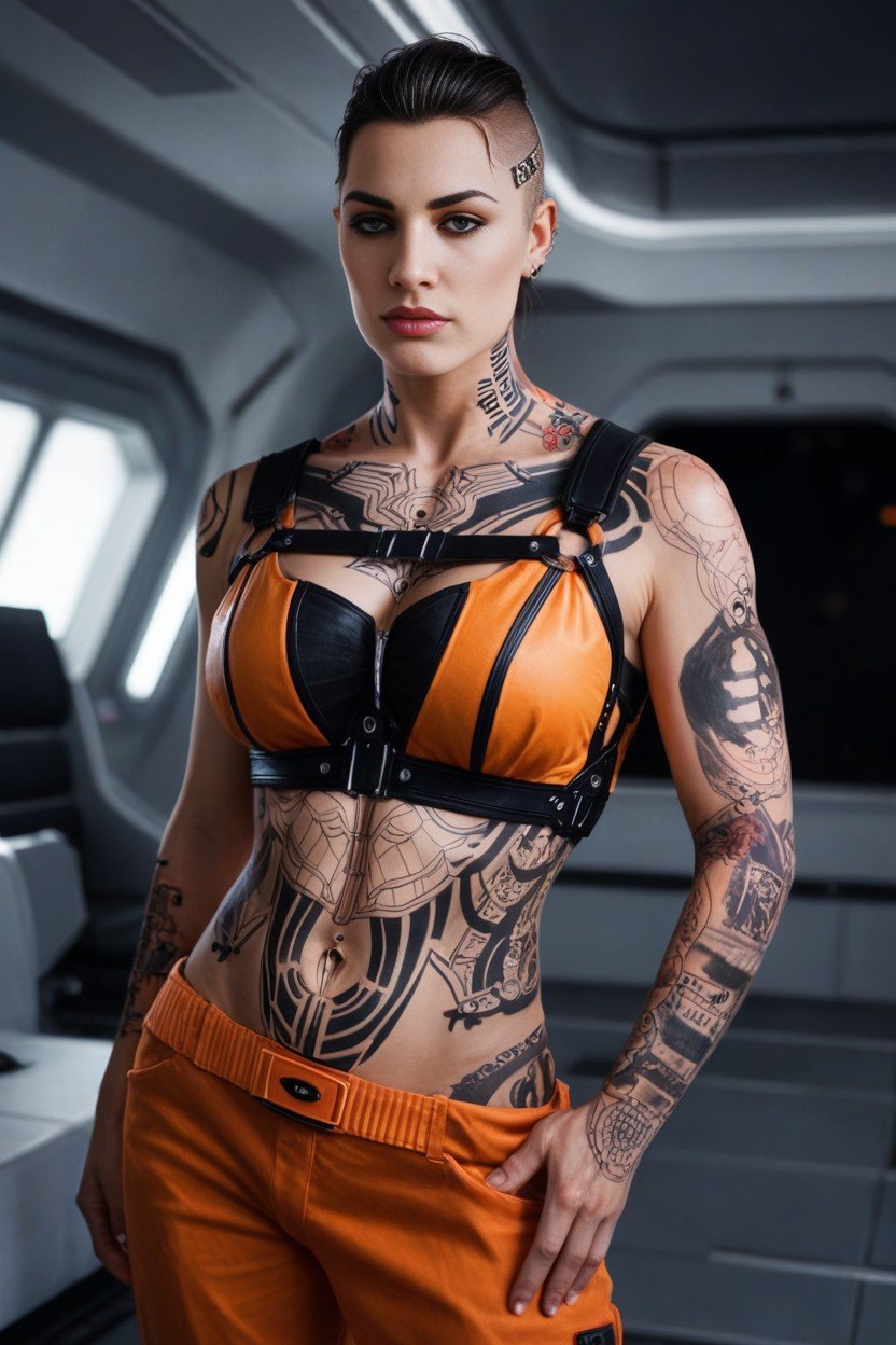 Buzzed Head, Finger Tattoos, Jack From Mass Effect Pornografia de IA