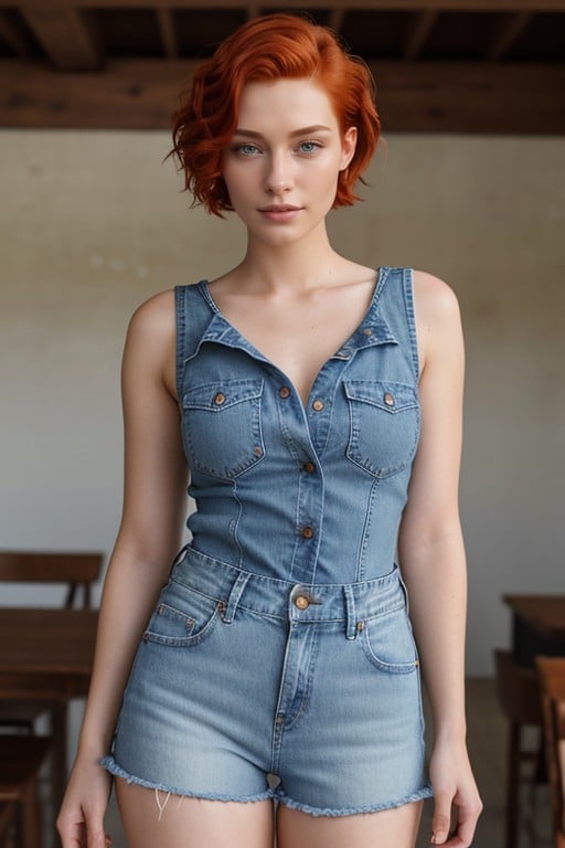 Short En Jean, Maigre, Cheveux RouxPorno IA