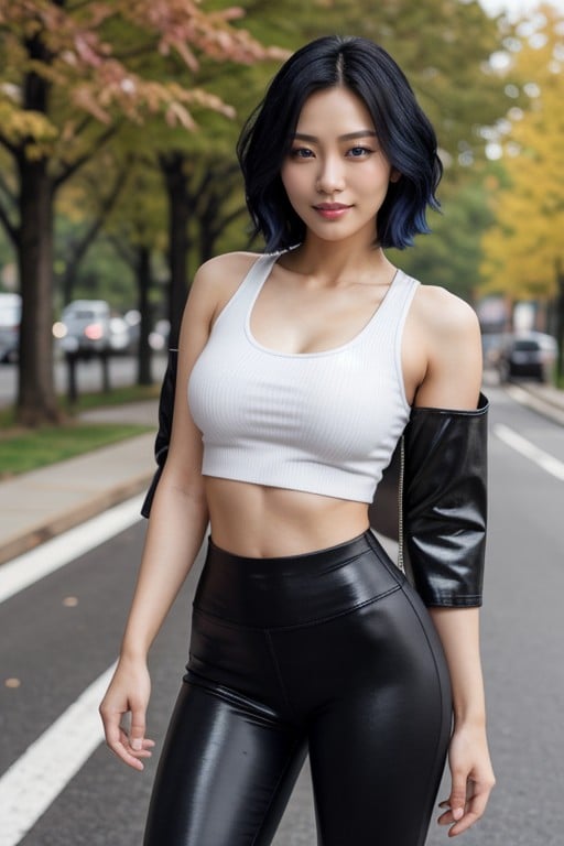 White Crop Tank Top, Blue Eyes, 자연 가슴AI 포르노