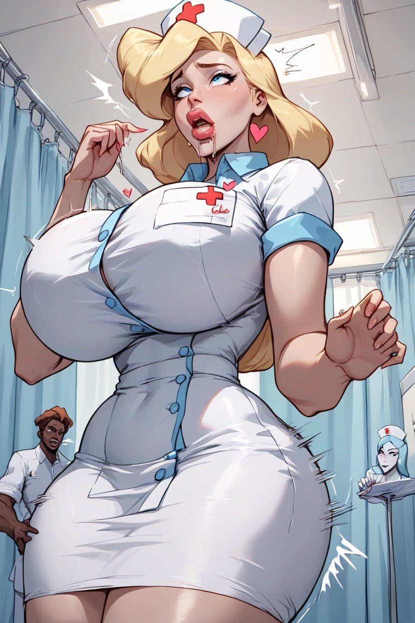 Grabbing Strongly, Wearing Nurse Uniform, BustyファーリーAIポルノ