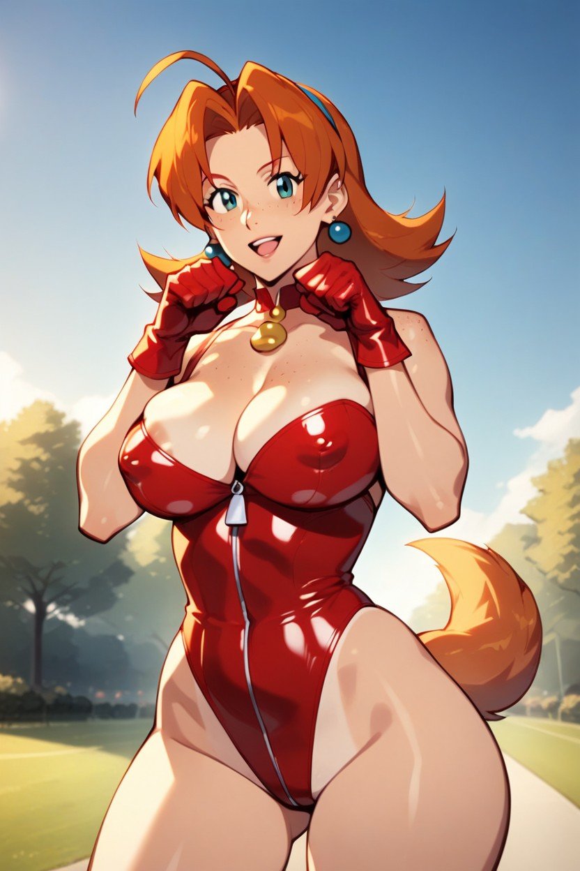 Malaya, Latex Costume Of A Red, Pose De MascotaPorno AI Hentai