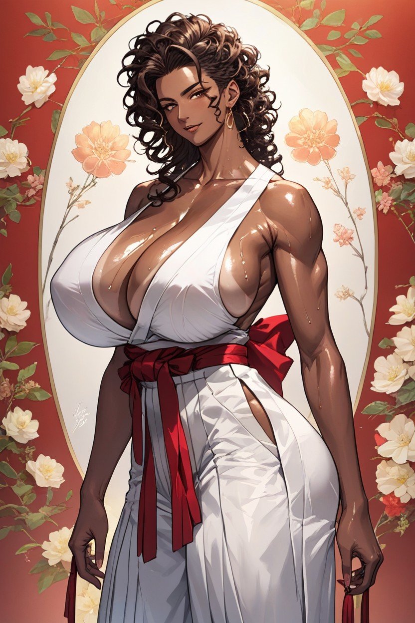 Busty African Woman Standing, En Forme, Yeux MarronsPorno IA Hentai