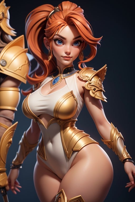 Thick Thighs, Beautiful Warrior Woman, Ornate Golden Fantasy Chest ArmorAI 포르노