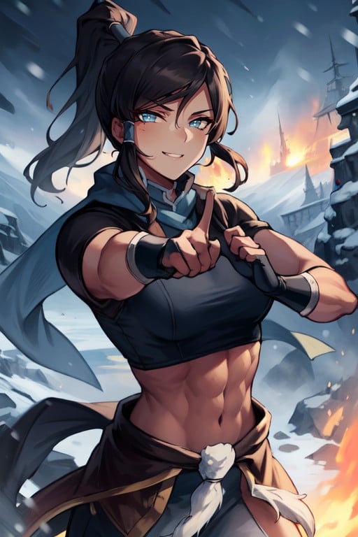 Winter Season, Effects Of Fire And Ice, Skillful Martial Arts Prodigy Practicing Kung-fu At An Outdoor Arena Hentai AI Porn