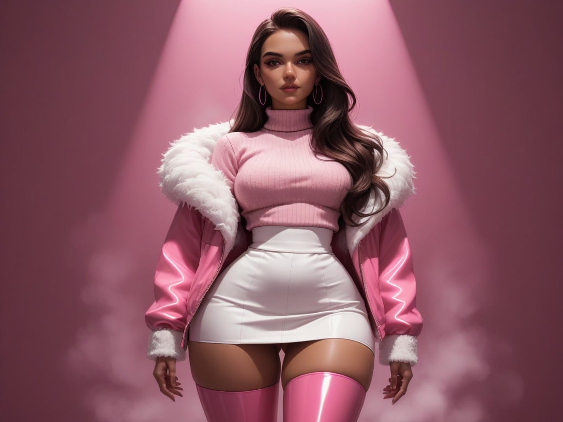 Neon Pink Background, Slender Waist, Маленькая Грудь ИИ порно