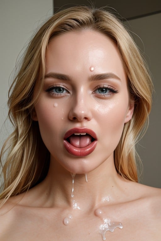 Cum Running Out Of Mouth, Tongue Out, Orgasm Shemale AI Porn