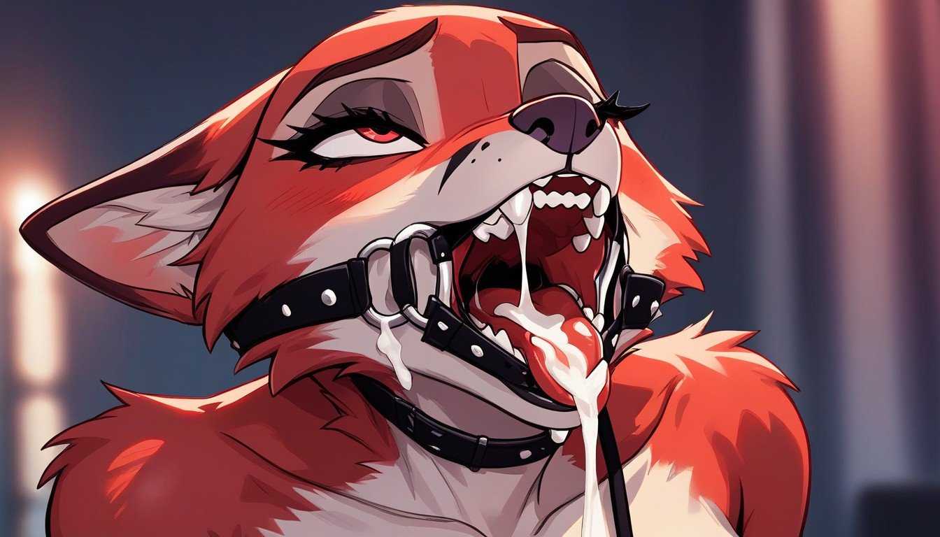 Open Mouth, Ring Gag In Mouth, Woman Woman Red Fox From ZootopiaファーリーAIポルノ