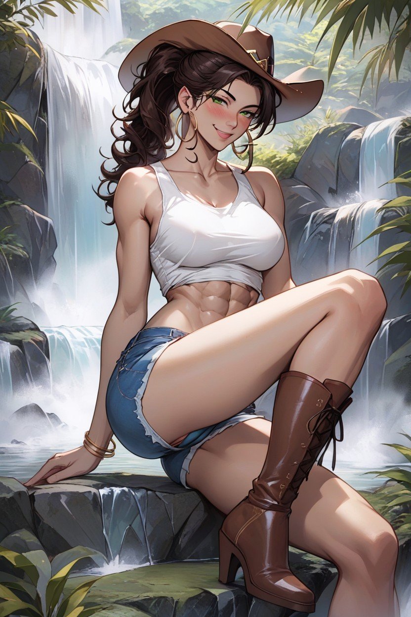 Big Ass, Waterfall, Long Hair Hentai AI Porn