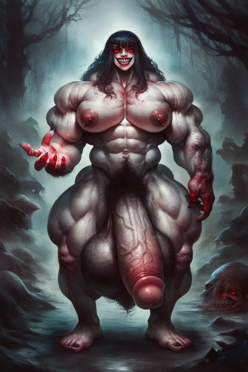 Gigantic Abdominal Obliques, Bangs, Extreme Hyper Testicles Shemale AI Porn